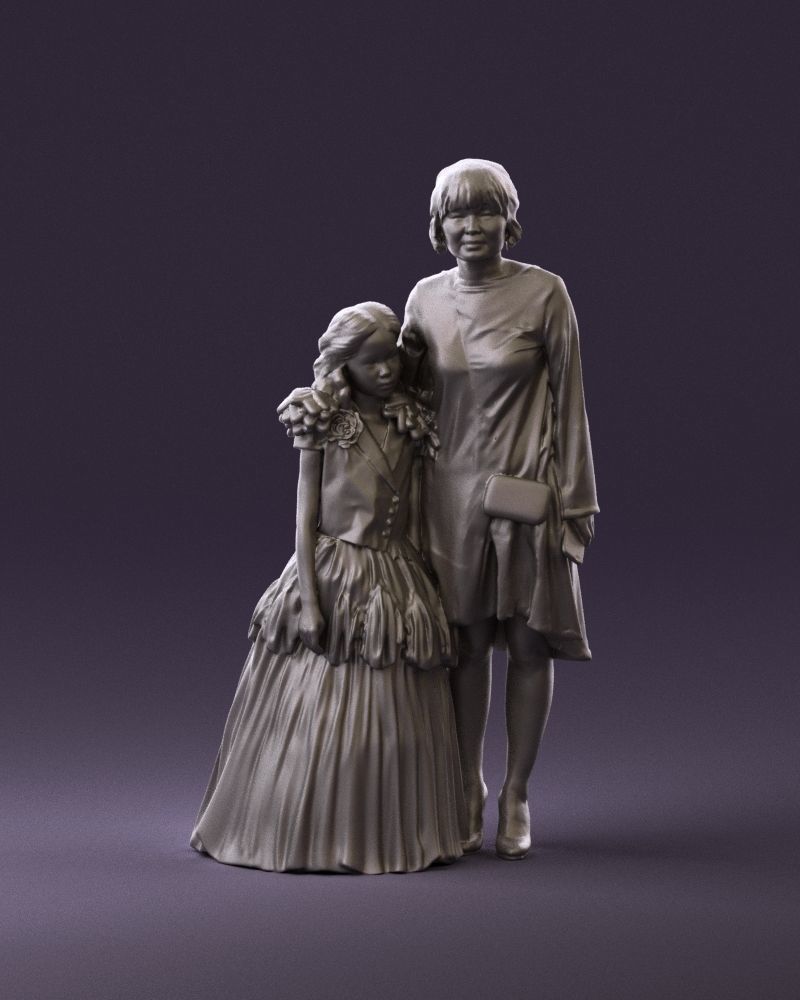 000990 Asian woman in blue girl in white dres3D Print Ready 3D print model_1