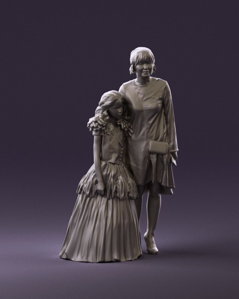 000990 Asian woman in blue girl in white dres3D Print Ready 3D print model_2