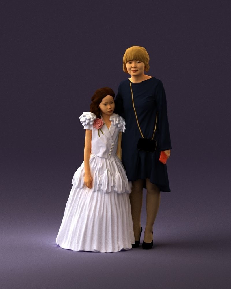 000990 Asian woman in blue girl in white dres3D Print Ready 3D print model_12