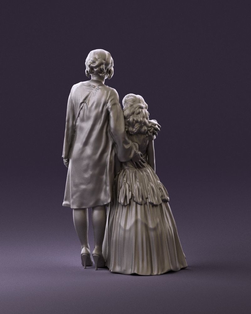 000990 Asian woman in blue girl in white dres3D Print Ready 3D print model_6