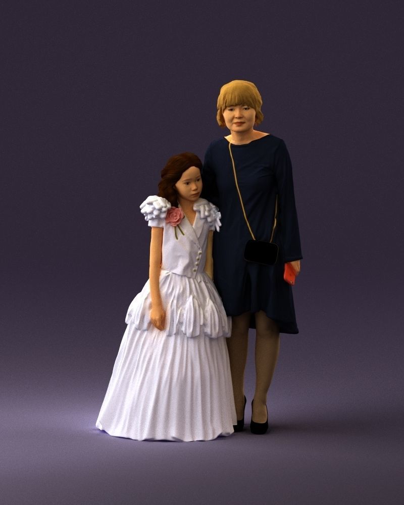 000990 Asian woman in blue girl in white dres3D Print Ready 3D print model_13