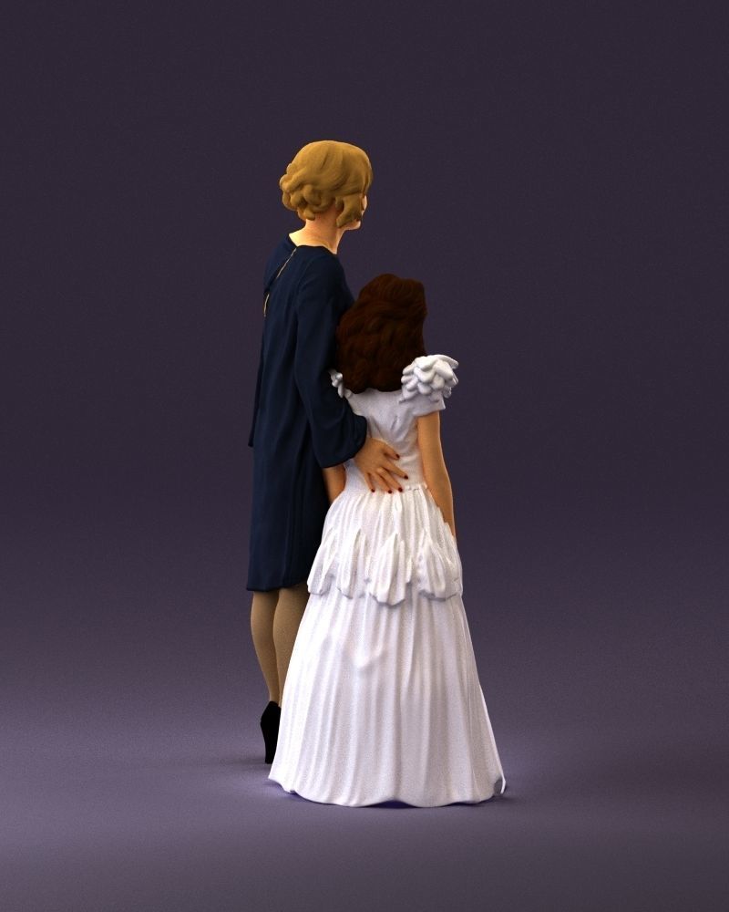 000990 Asian woman in blue girl in white dres3D Print Ready 3D print model_17