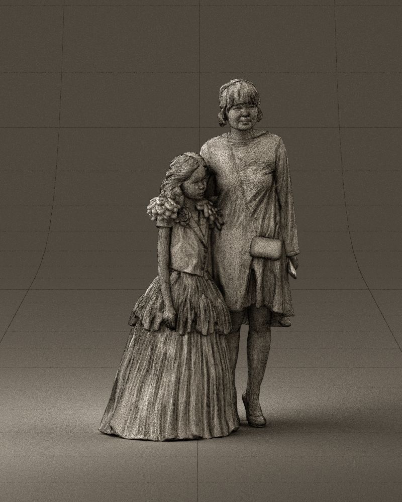 000990 Asian woman in blue girl in white dres3D Print Ready 3D print model_26