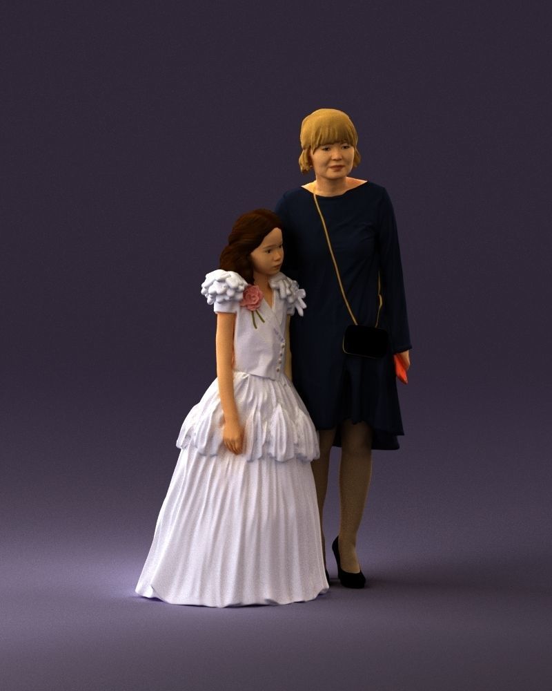 000990 Asian woman in blue girl in white dres3D Print Ready 3D print model_14