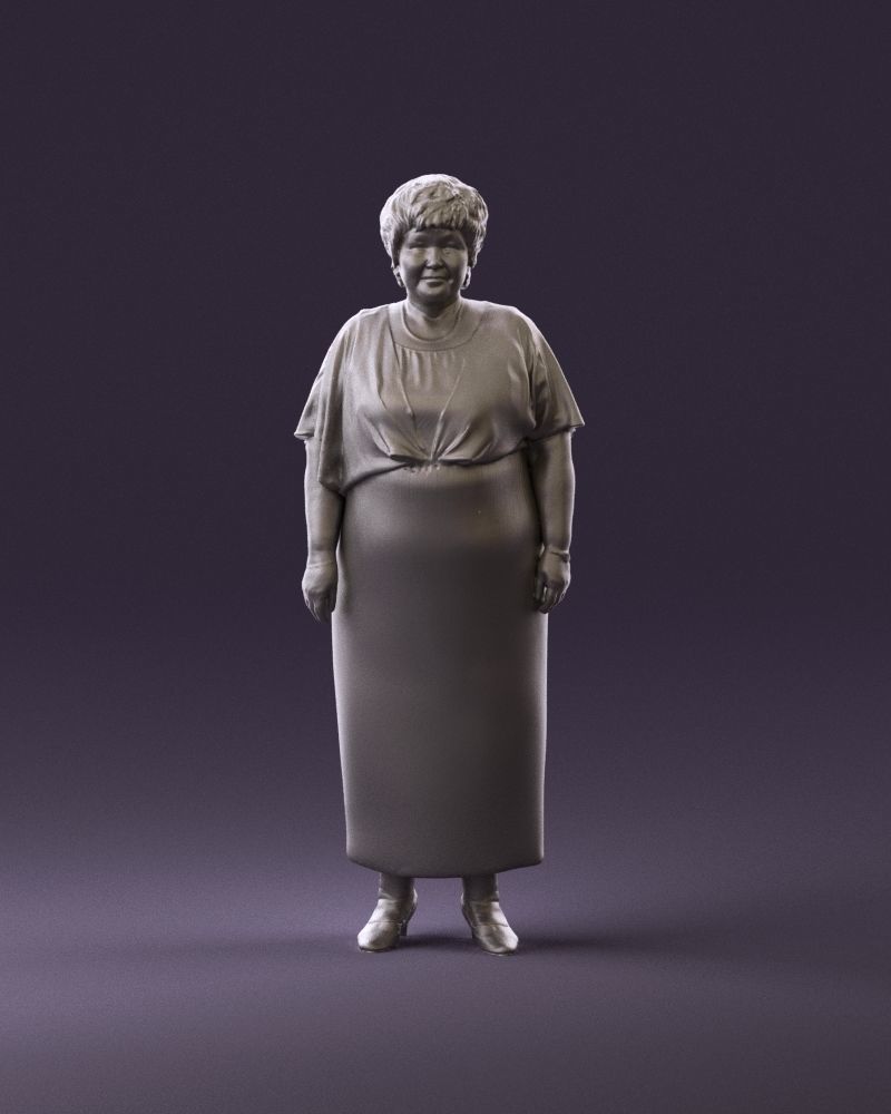 000991 Woman in age in long dark blue dress 3D Print Ready 3D print model_1
