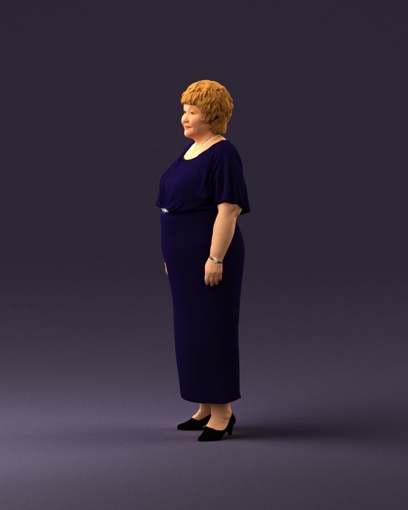 000991 Woman in age in long dark blue dress 3D Print Ready 3D print model_21