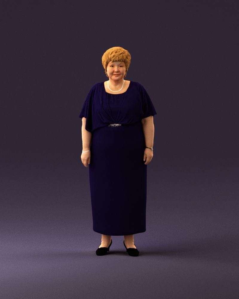 000991 Woman in age in long dark blue dress 3D Print Ready 3D print model_13