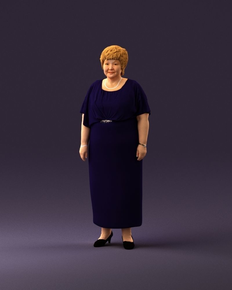 000991 Woman in age in long dark blue dress 3D Print Ready 3D print model_23