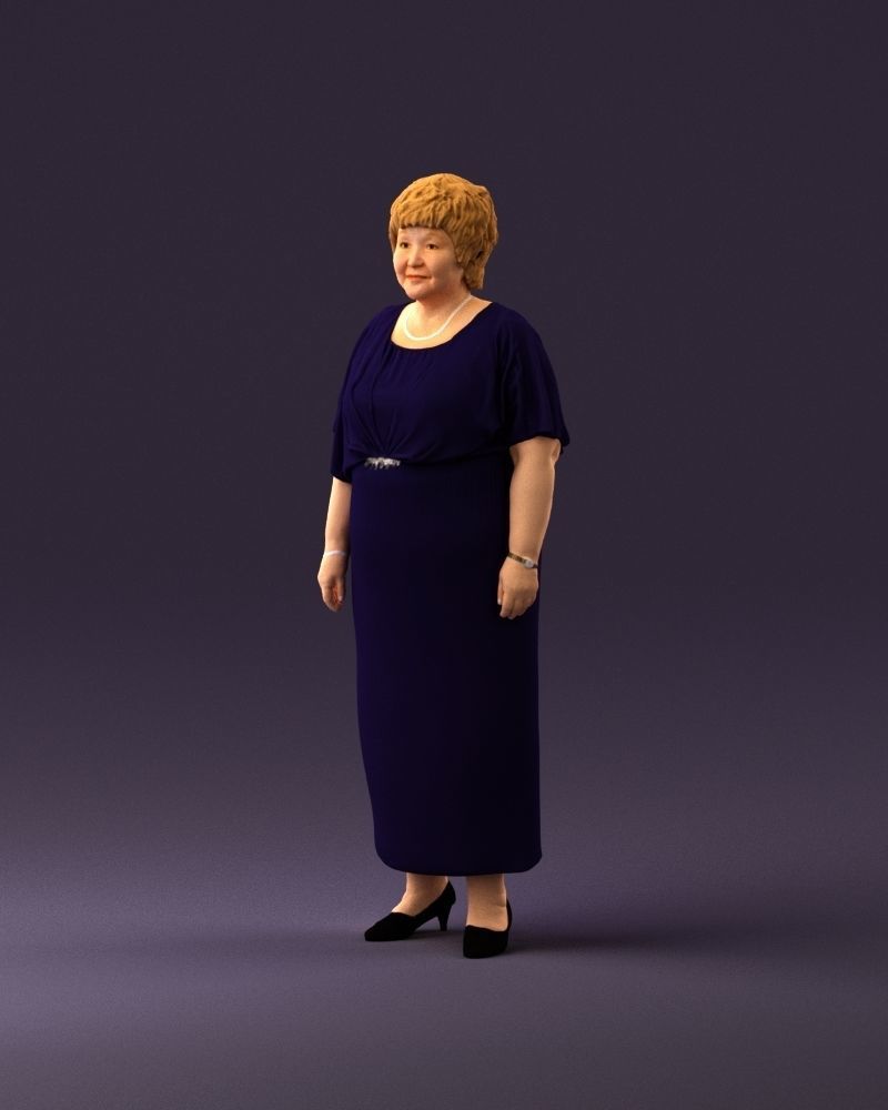 000991 Woman in age in long dark blue dress 3D Print Ready 3D print model_22