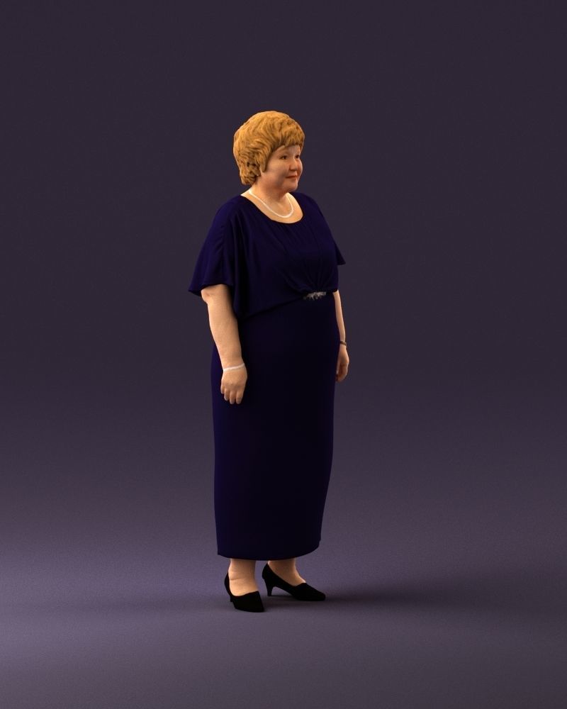 000991 Woman in age in long dark blue dress 3D Print Ready 3D print model_15