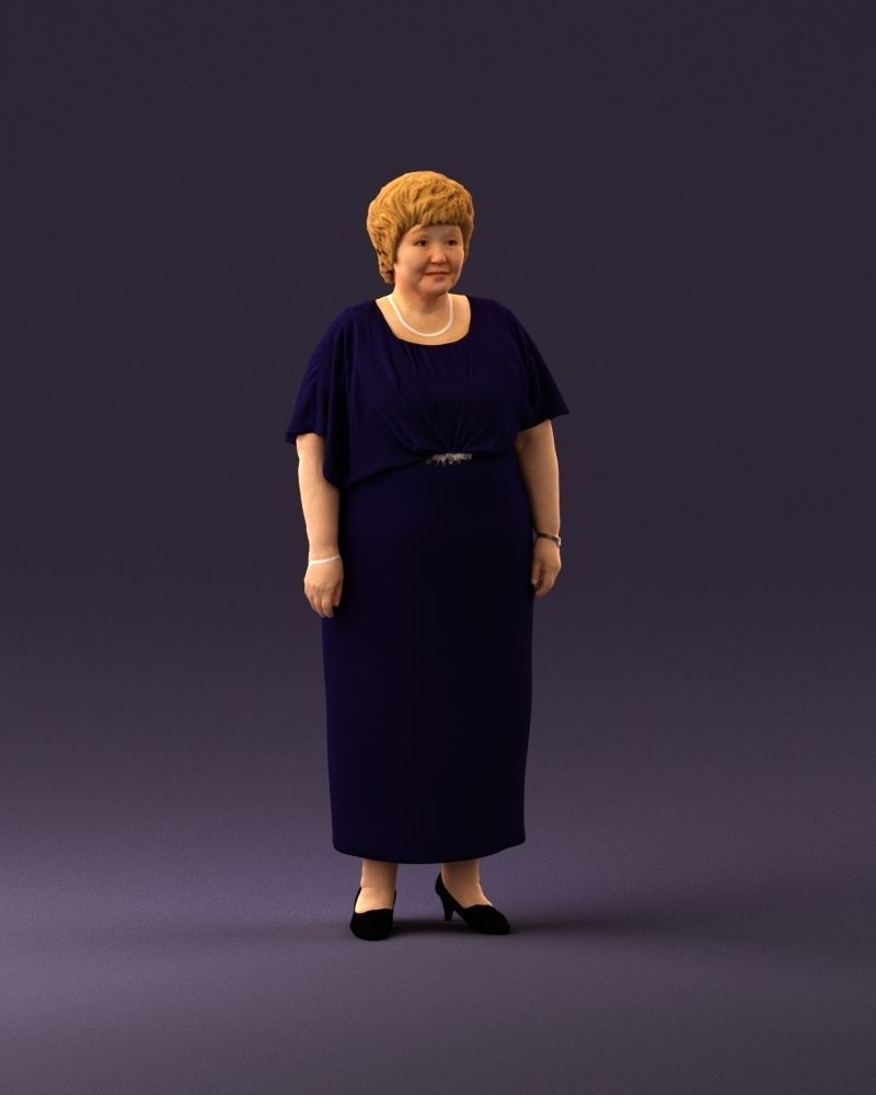 000991 Woman in age in long dark blue dress 3D Print Ready 3D print model_14