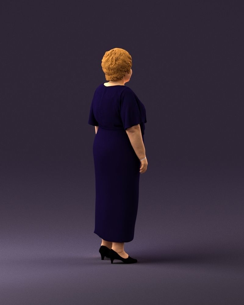 000991 Woman in age in long dark blue dress 3D Print Ready 3D print model_17