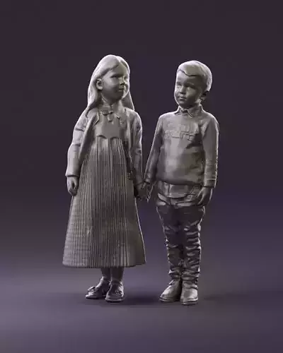 000996 little boy in red and little girl together 3D Print Ready