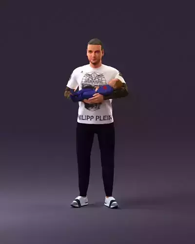 001000 man in white shirt with baby in hands