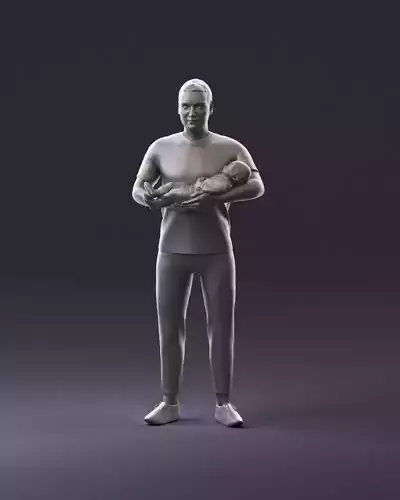 001000 man in white shirt with baby in hands 3D Print Ready