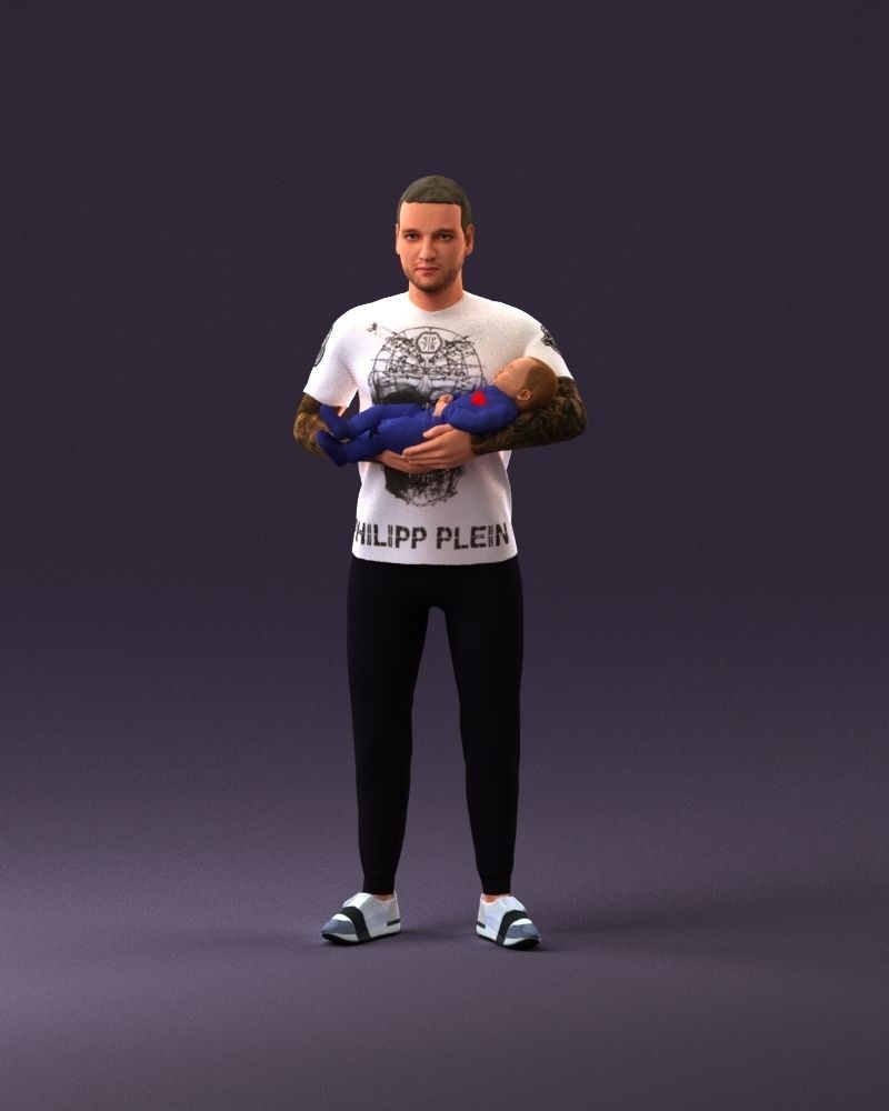 001000 man in white shirt with baby in hands 3D Print Ready 3D print model_12