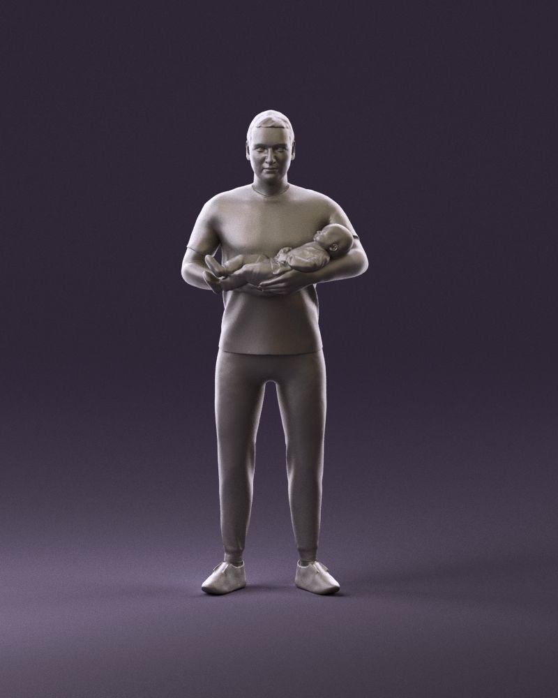 001000 man in white shirt with baby in hands 3D Print Ready 3D print model_1