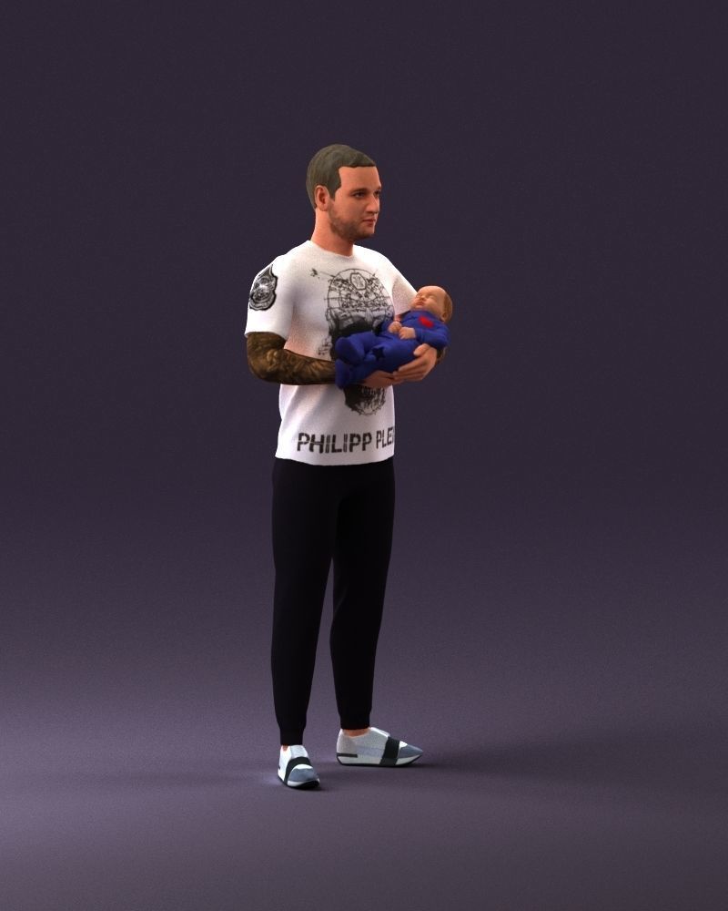 001000 man in white shirt with baby in hands 3D Print Ready 3D print model_15