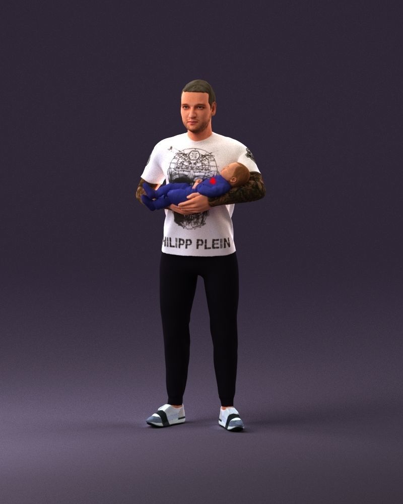 001000 man in white shirt with baby in hands 3D Print Ready 3D print model_23