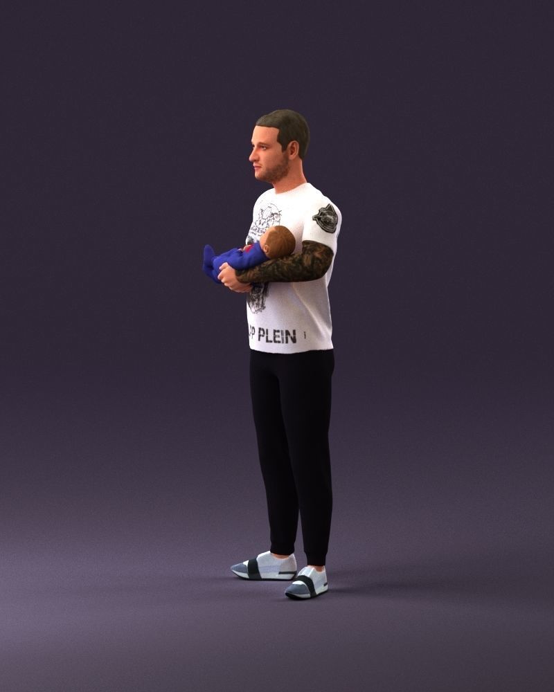 001000 man in white shirt with baby in hands 3D Print Ready 3D print model_21