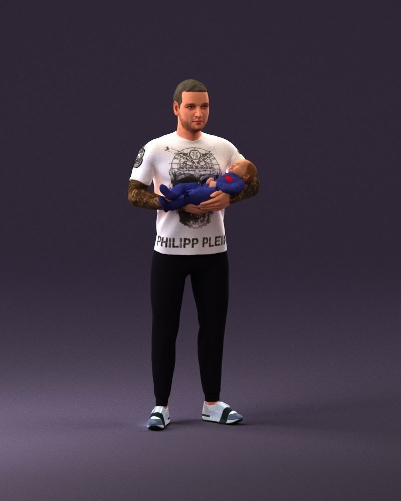 001000 man in white shirt with baby in hands 3D Print Ready 3D print model_14