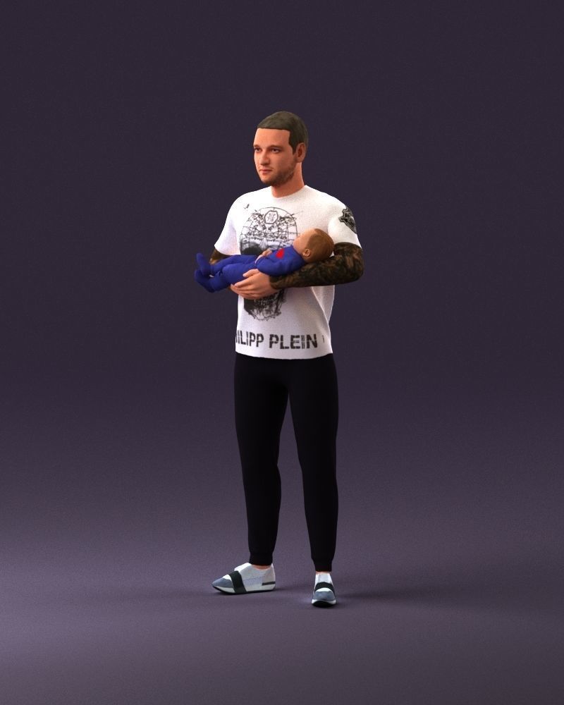 001000 man in white shirt with baby in hands 3D Print Ready 3D print model_22