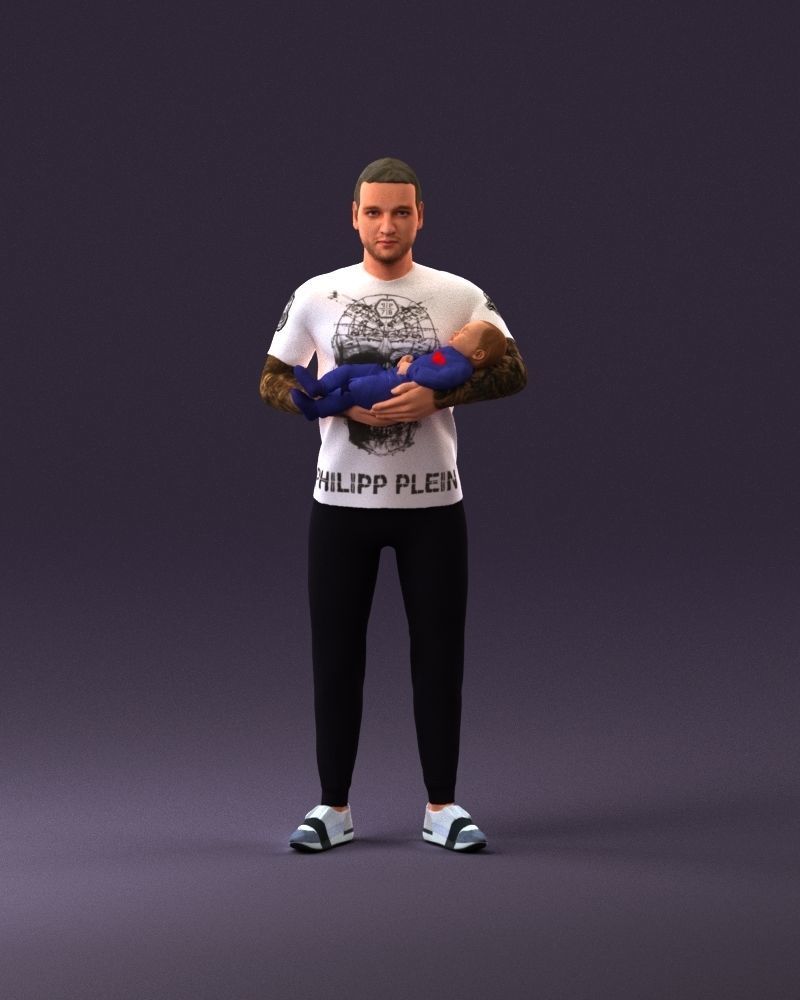 001000 man in white shirt with baby in hands 3D Print Ready 3D print model_13