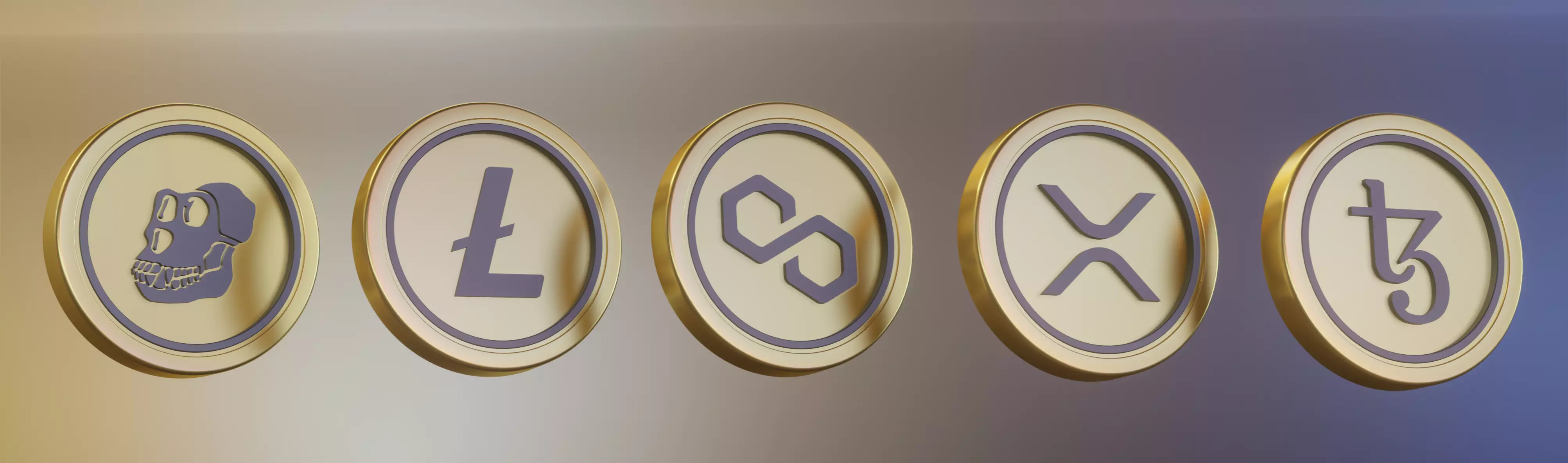 Ape Litecoin xrp tezos matic low poly 3d coins Low-poly 3D model Low-poly 3D model