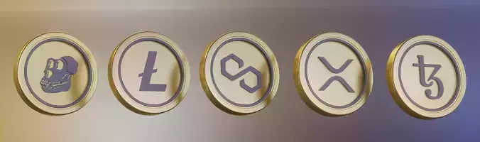 Ape Litecoin xrp tezos matic low poly 3d coins Low-poly 3D model