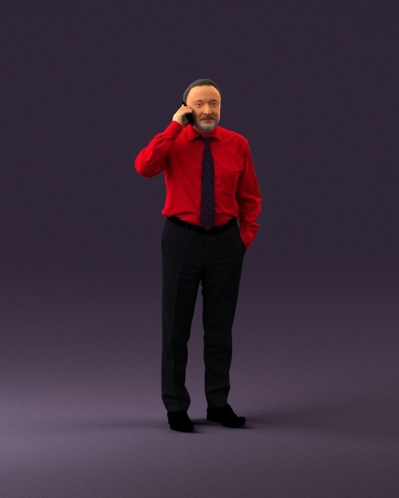 001004 man in red tshirt black tie phone talking 3D Print Ready 3D print model_12