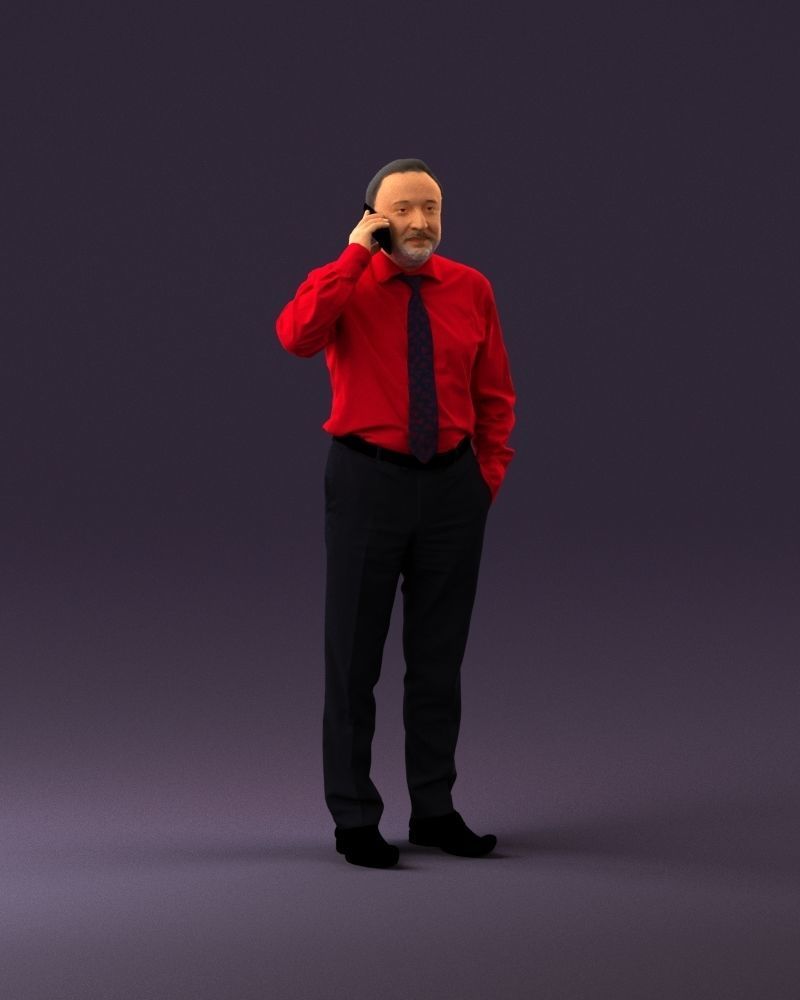 001004 man in red tshirt black tie phone talking 3D Print Ready 3D print model_13