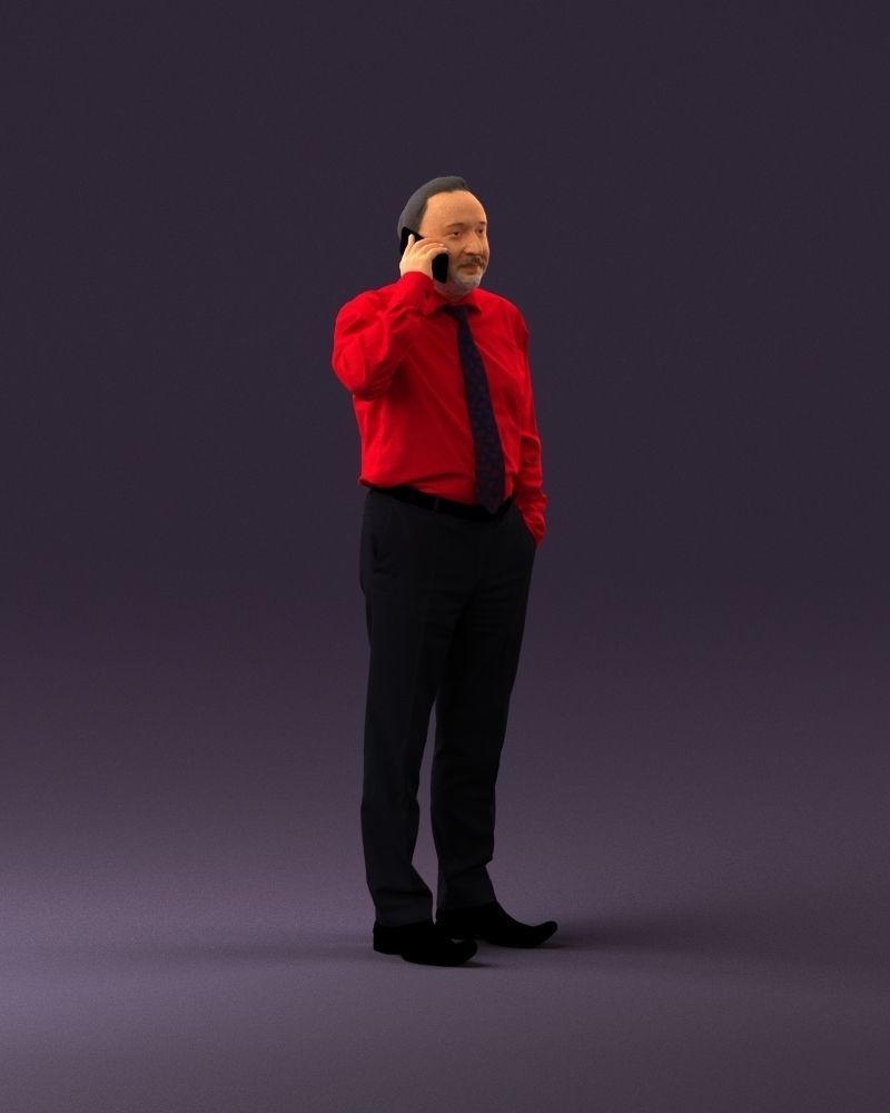 001004 man in red tshirt black tie phone talking 3D Print Ready 3D print model_14