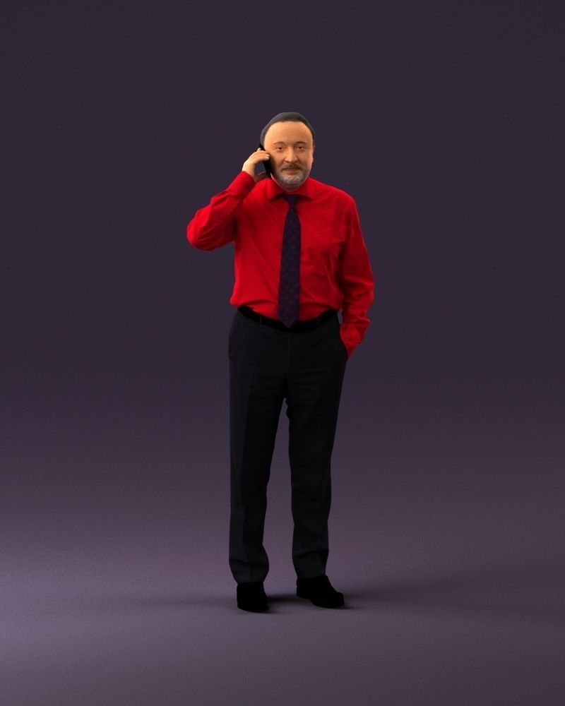 001004 man in red tshirt black tie phone talking 3D Print Ready 3D print model_23