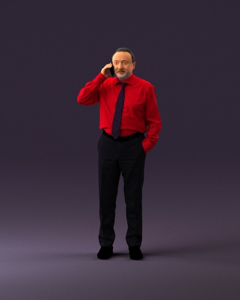 001004 man in red tshirt black tie phone talking 3D Print Ready 3D print model_22