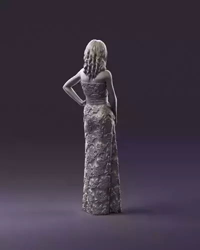 001005 blonde woman in long dark evening dress 3D Print Ready