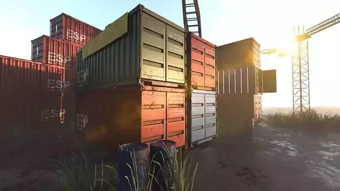 Ship container  yard  Low-poly 3D model