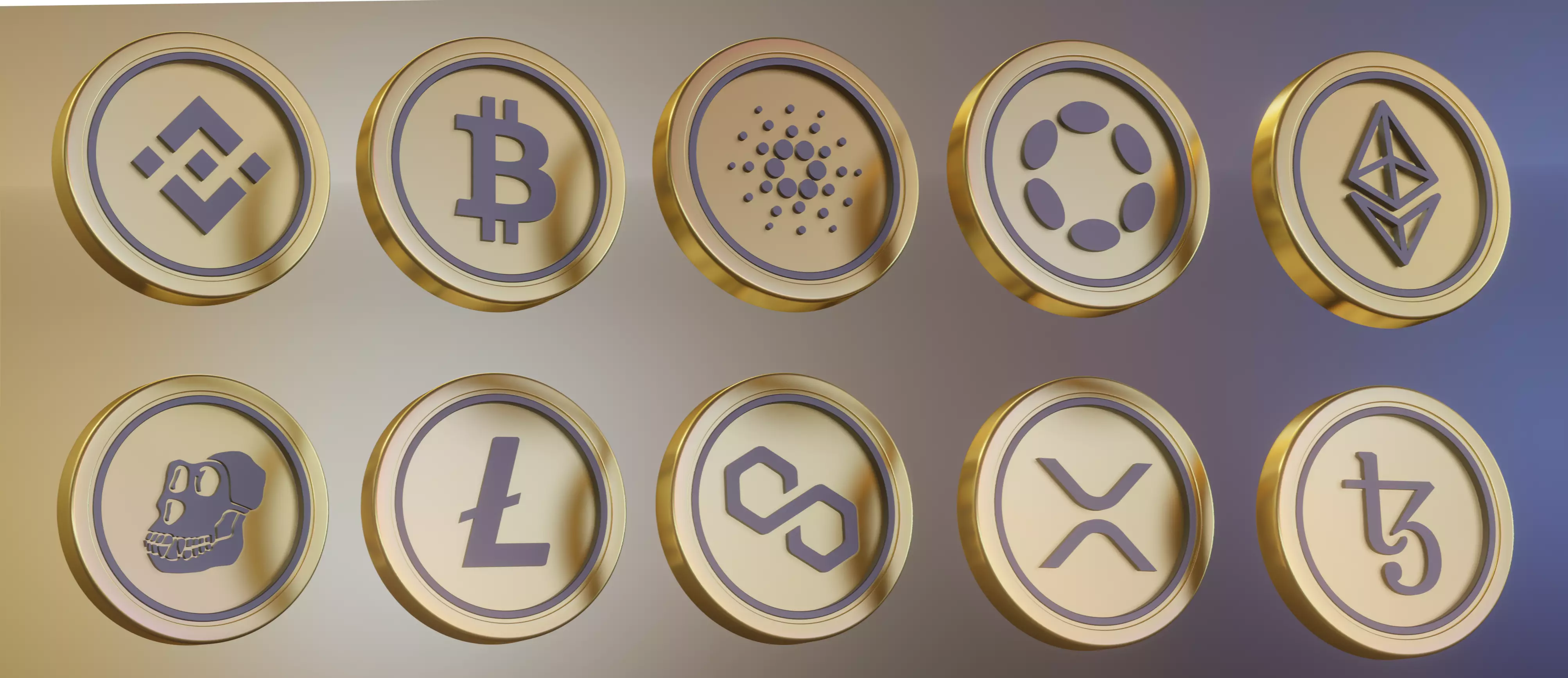 Crypto low poly 3d coins Low-poly 3D model