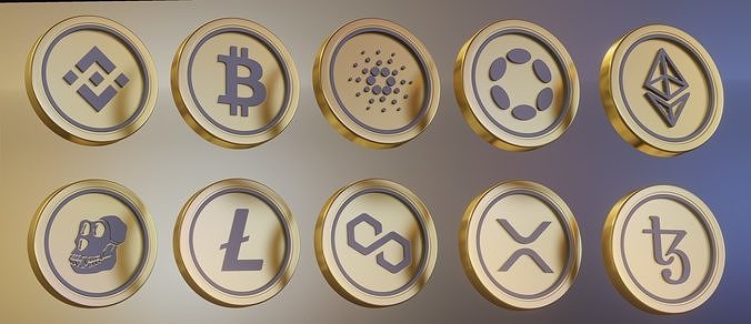Crypto low poly 3d coins  Low-poly 3D model