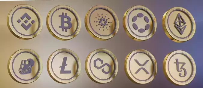 Crypto low poly 3d coins 