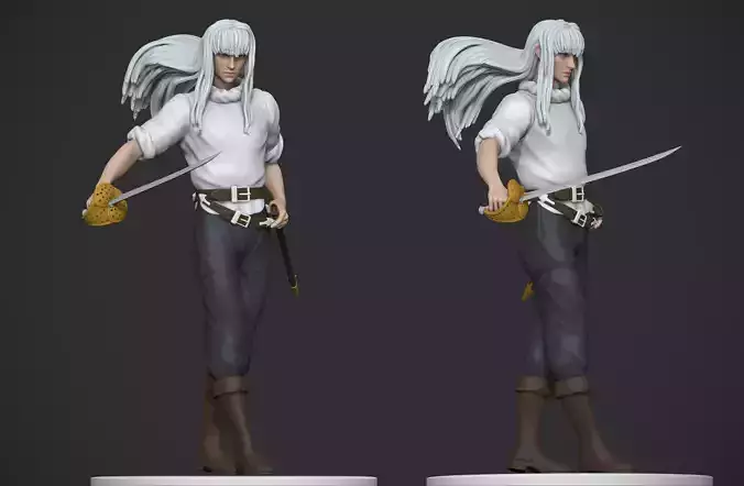 Griffith haired man holding sword
