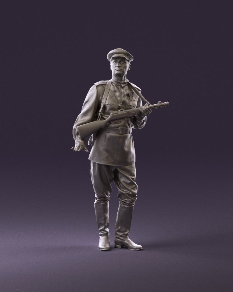 001010 man in soviet officer suit with ppsh 3D Print Ready 3D print model_1