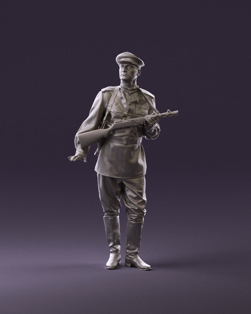 001010 man in soviet officer suit with ppsh 3D Print Ready 3D print model_11