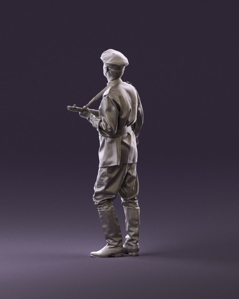 001010 man in soviet officer suit with ppsh 3D Print Ready 3D print model_7