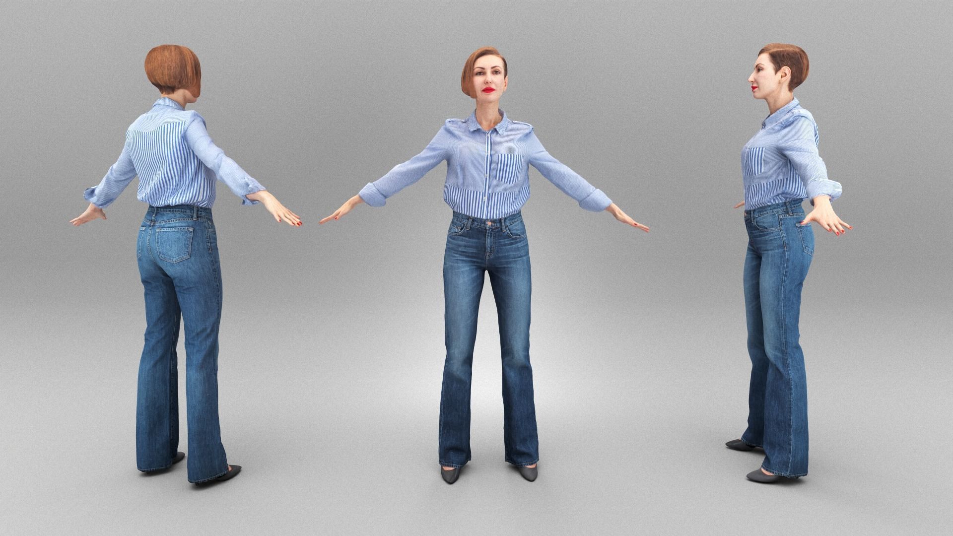Attractive woman in jeans ready for animation 346 Low-poly 3D model_3