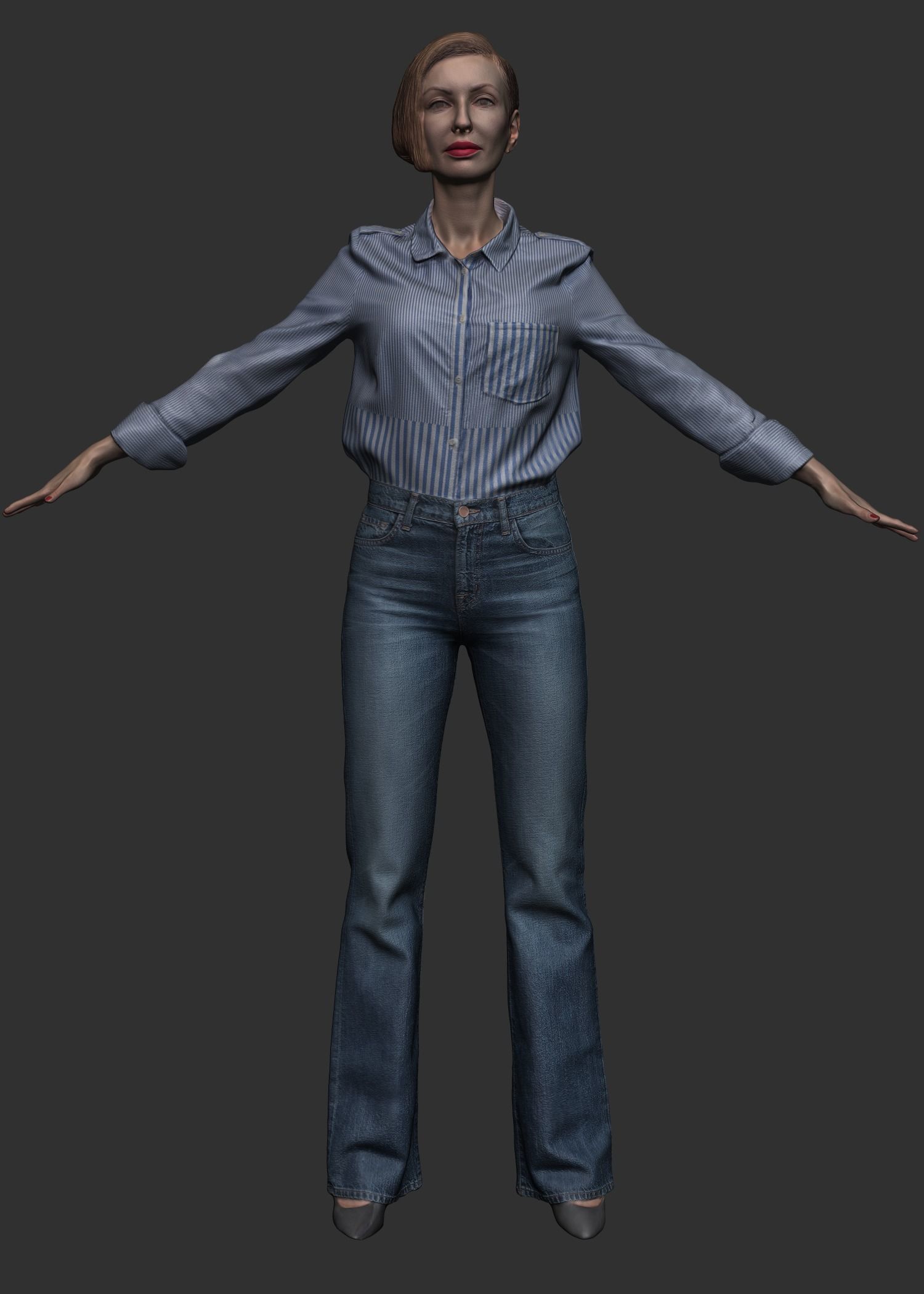 Attractive woman in jeans ready for animation 346 Low-poly 3D model_6