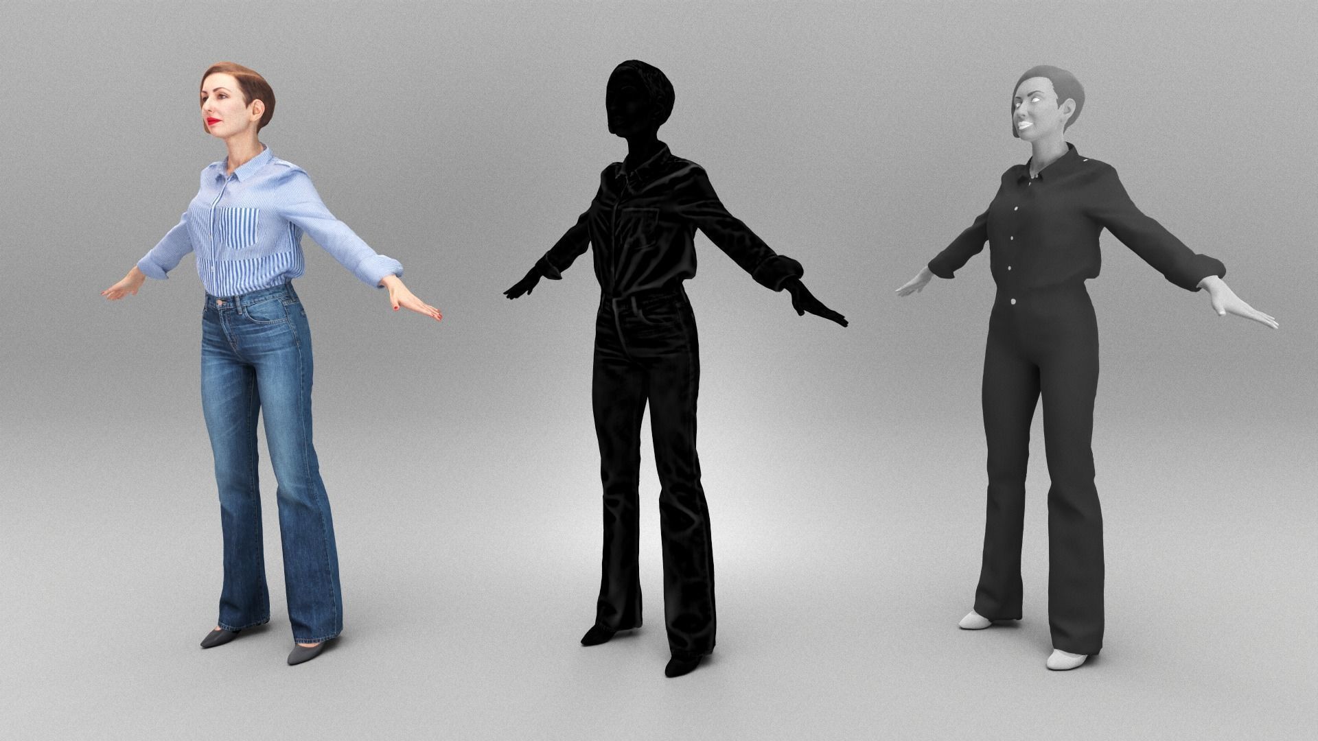 Attractive woman in jeans ready for animation 346 Low-poly 3D model_5