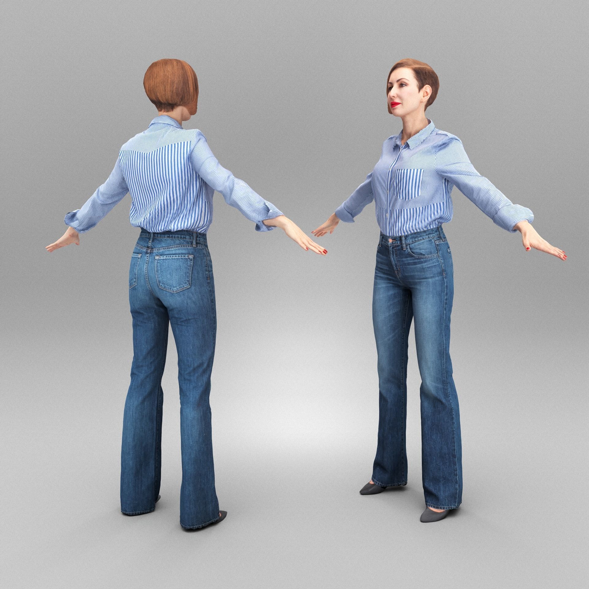Attractive woman in jeans ready for animation 346 Low-poly 3D model_2