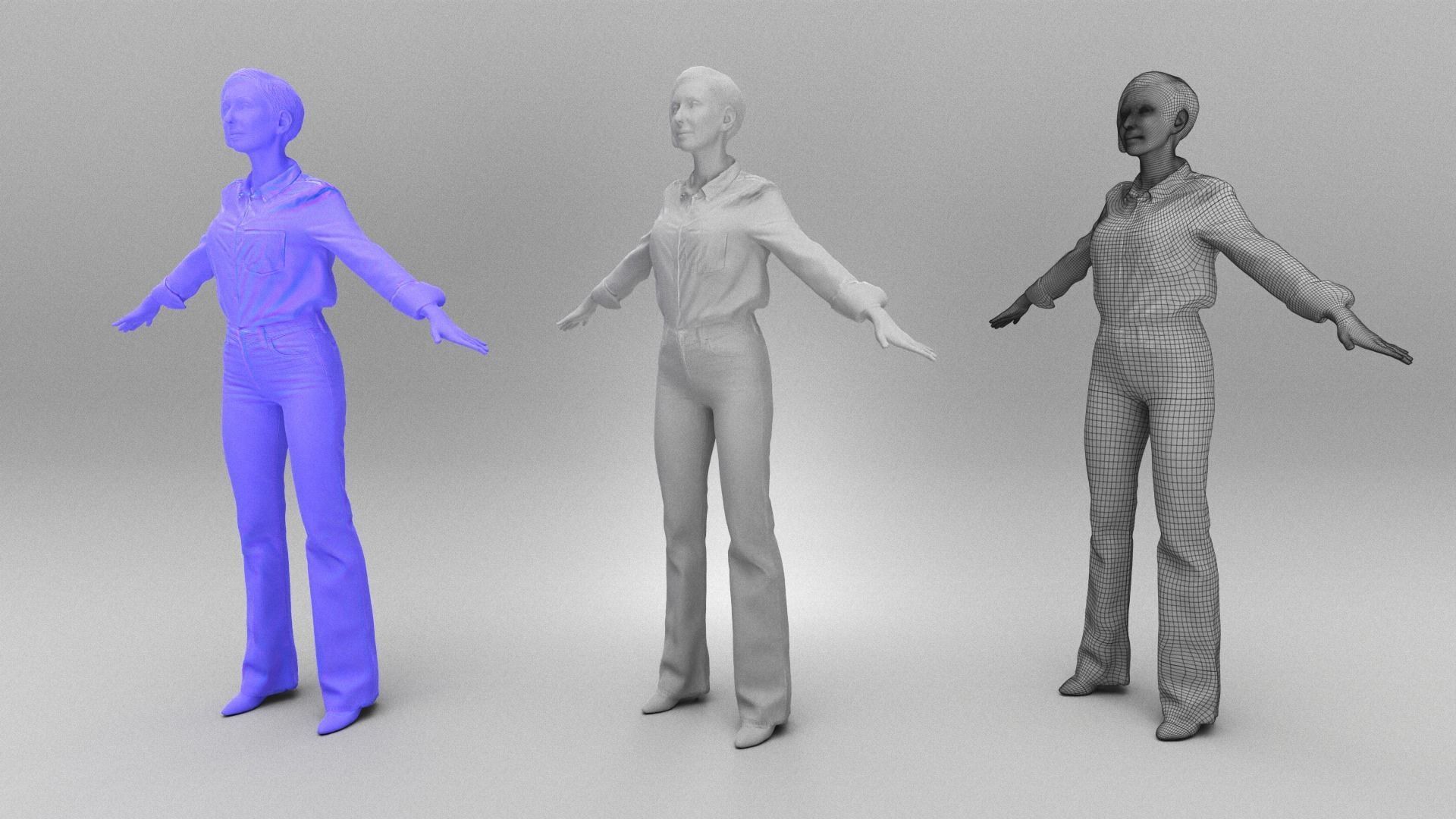 Attractive woman in jeans ready for animation 346 Low-poly 3D model_4