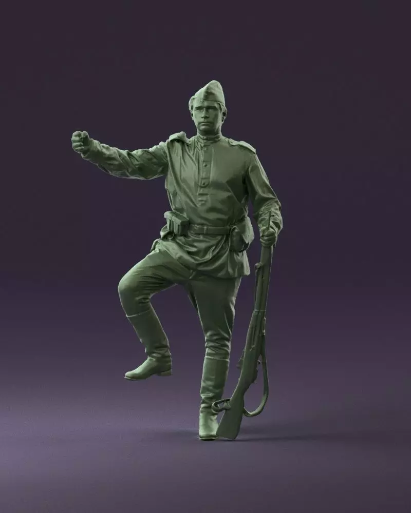 001011 Soviet Soldier with Mosin-Style Scoped Rifle 3D model