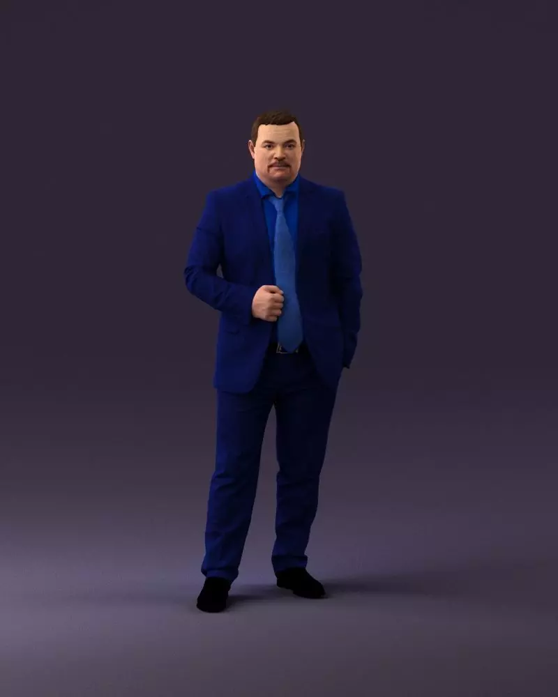 001014 serious man in blue suit and mustache 3D model